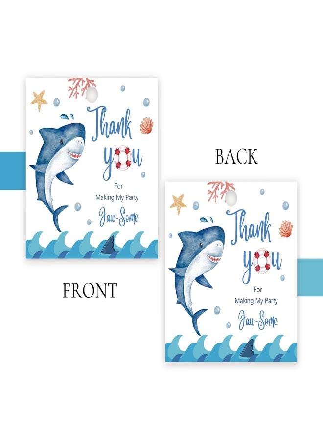 FORSHEEP 50pcs Shark Thank You Tags, Shark Gift Tag with String for Ocean Animal Party, Round Thank You Paper Tags for Shark Birthday/Under The Sea Themed Party Favors - Image 4